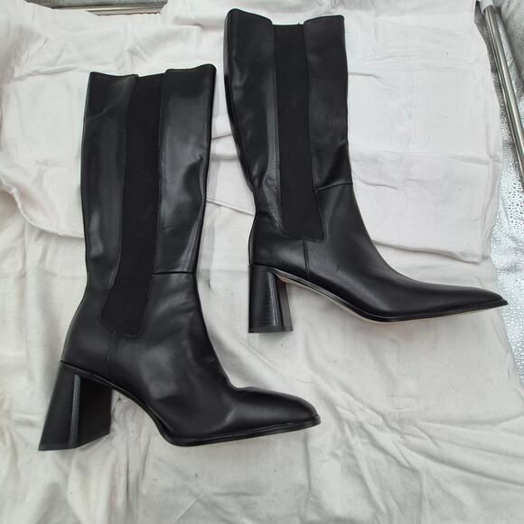 NEW Nordstrom Tyra tall knee-high boot black leather 3-inch block heel size 9.5M - Picture 2 of 5